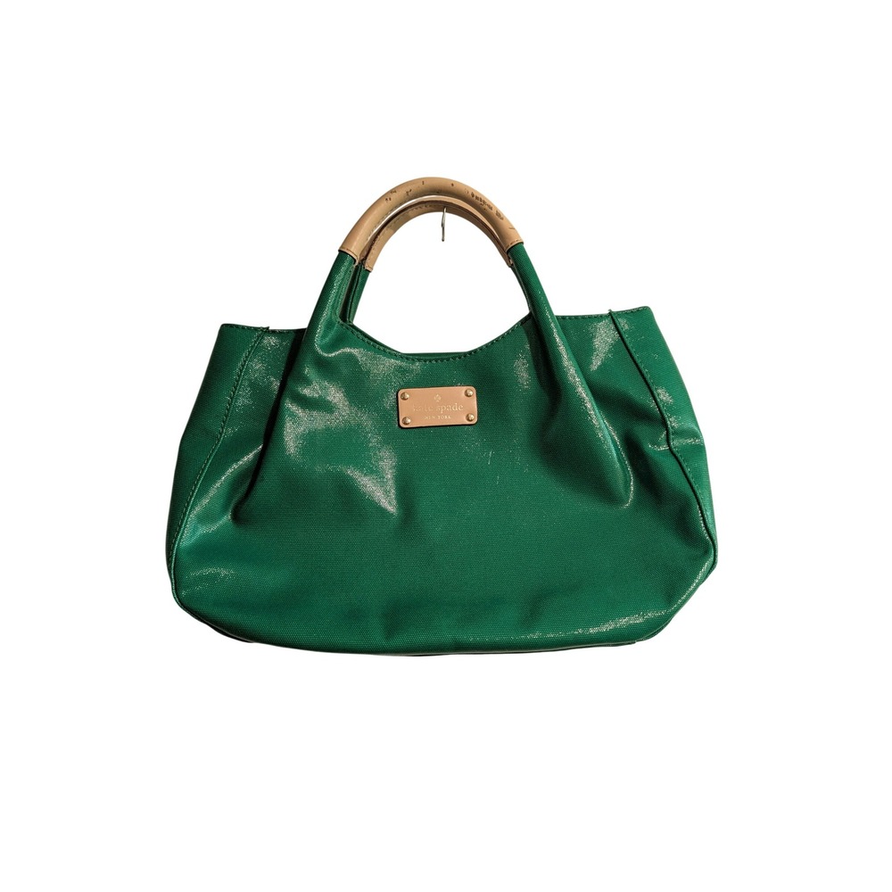 Kate Spade Tote Bag Womens Medium Green Coated Canvas Polka Dot Lining Handbag